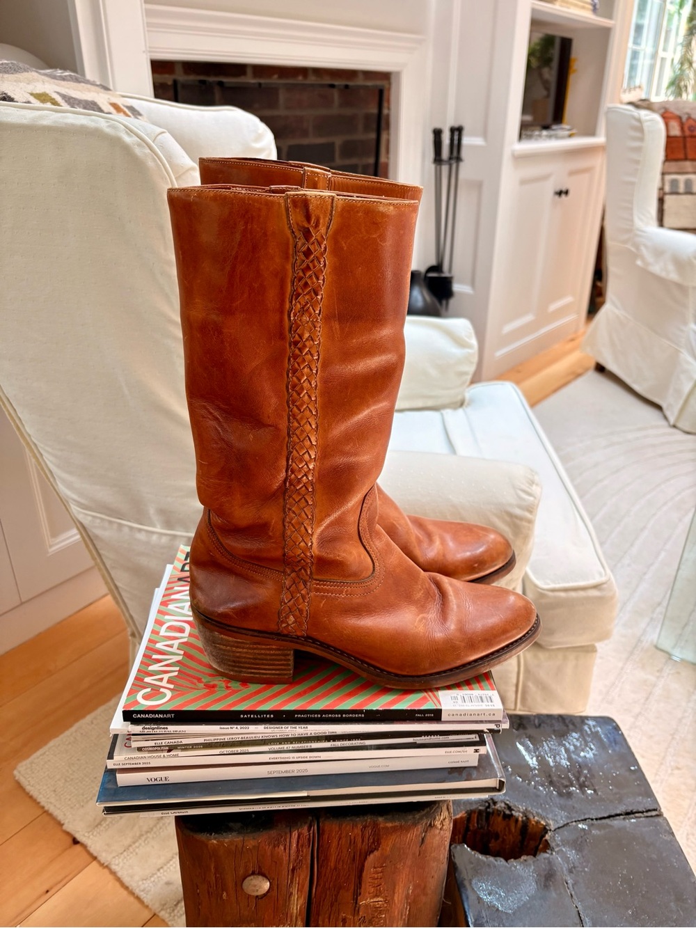 Classic Tan Leather Mid-Calf Boots made in Brazil